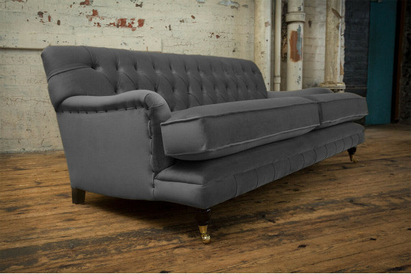 Chesterfield 3-Sëtzer Canapé Polster Textil Couchen Sëtz Wunnzëmmer Sofa Samt Nei