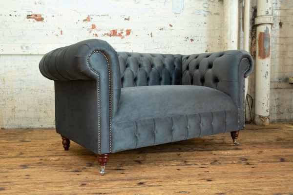 Chesterfield Design Sofa 2 Sëtzer Couch Polstersëtz Garnitur Lieder Textil Gro