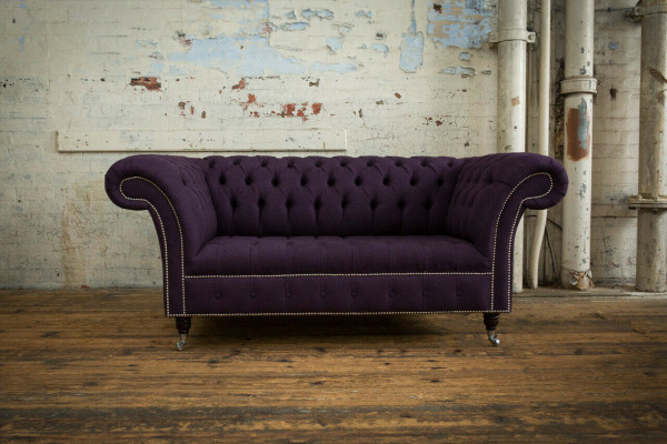 Klassesch Chesterfield Couch 3 Sëtzer Sofa Couch Samt Lieder Lila Design Polster