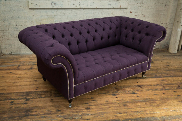 Klassesch Chesterfield Couch 3 Sëtzer Sofa Couch Samt Lieder Lila Design Polster