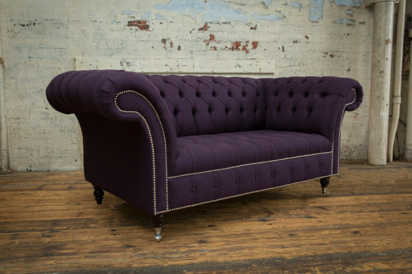 Klassesch Chesterfield Couch 3 Sëtzer Sofa Couch Samt Lieder Lila Design Polster