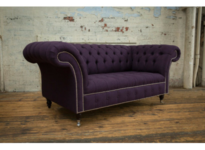 Klassesch Chesterfield Couch 3 Sëtzer Sofa Couch Samt Lieder Lila Design Polster