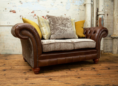 Chesterfield 2 Sëtzer Sofa Ledersofa Couch Polster Sëtz Garnitur Zweesëtzer Nei