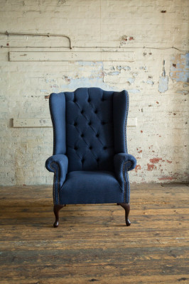 Ohrensessel Chesterfield Canapé Couch Polster 1 Sëtzer Sëtz Sofae Textil Blo