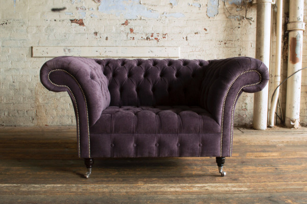 Chesterfield Still Couch Polster Canapé Couchen 1,5-Sëtzer Einsëtzeger Lila Textil