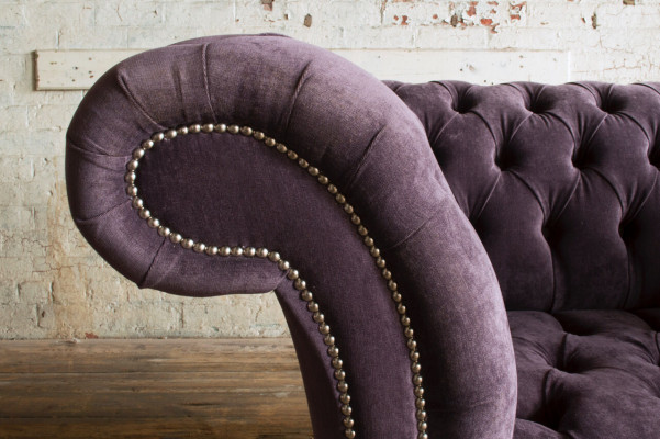 Chesterfield Still Couch Polster Canapé Couchen 1,5-Sëtzer Einsëtzeger Lila Textil