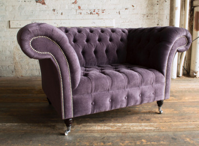 Chesterfield Still Couch Polster Canapé Couchen 1,5-Sëtzer Einsëtzeger Lila Textil