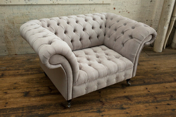 Sofa Chesterfield Canapéen Couch Polster Garnitur Stoff Lieder 1,5 Sëtzer Eenzelsëtzer