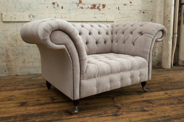 Sofa Chesterfield Canapéen Couch Polster Garnitur Stoff Lieder 1,5 Sëtzer Eenzelsëtzer