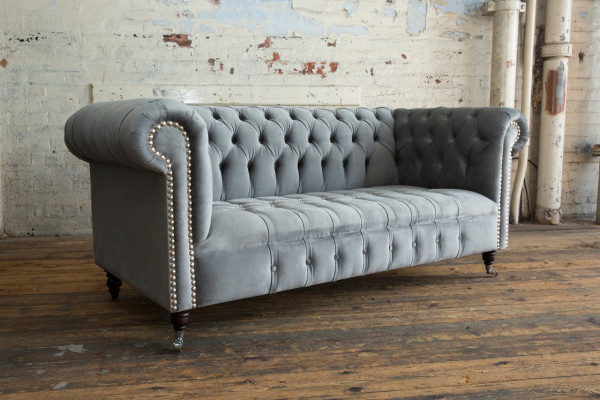 Chesterfield 3-Sëtz Designer Sofa Polstersofa Couche Stoff Textil Dräisëtzer
