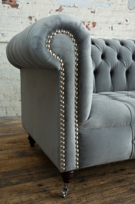 Chesterfield 3-Sëtz Designer Sofa Polstersofa Couche Stoff Textil Dräisëtzer