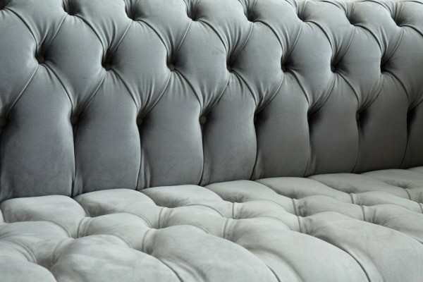 Chesterfield 3-Sëtz Designer Sofa Polstersofa Couche Stoff Textil Dräisëtzer