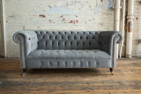 Chesterfield 3-Sëtz Designer Sofa Polstersofa Couche Stoff Textil Dräisëtzer