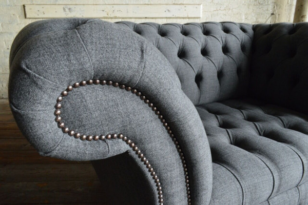 Chesterfield Design Stoff Couch Fauteuil 1.5 Sëtzer Polster Sofas Lounge Nei Club