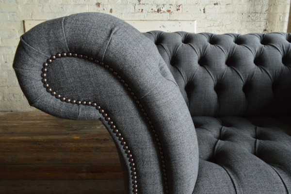 Chesterfield Design Stoff Couch Fauteuil 1.5 Sëtzer Polster Sofas Lounge Nei Club