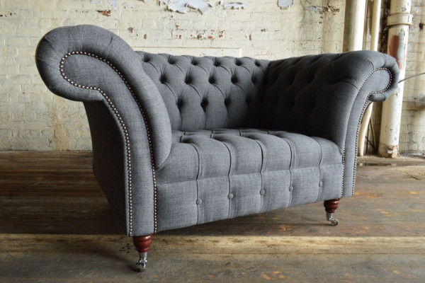 Chesterfield Design Stoff Couch Fauteuil 1.5 Sëtzer Polster Sofas Lounge Nei Club