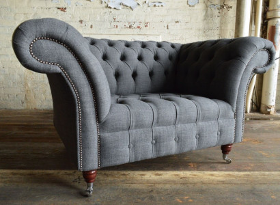 Chesterfield Design Stoff Couch Fauteuil 1.5 Sëtzer Polster Sofas Lounge Nei Club