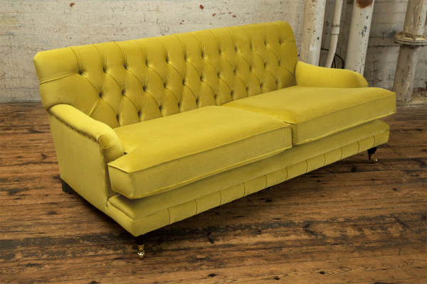 Chesterfield 3-Sëtz Design Sofa Couch Polster Sofas Couchen Textil dräisëtzer