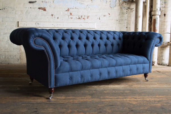 Chesterfield Couch Sëtz Textil Stoff Couchen Sofas Sofa Polster Samt 3 Sëtzer