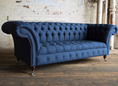 Chesterfield Couch Sëtz Textil Stoff Couchen Sofas Sofa Polster Samt 3 Sëtzer