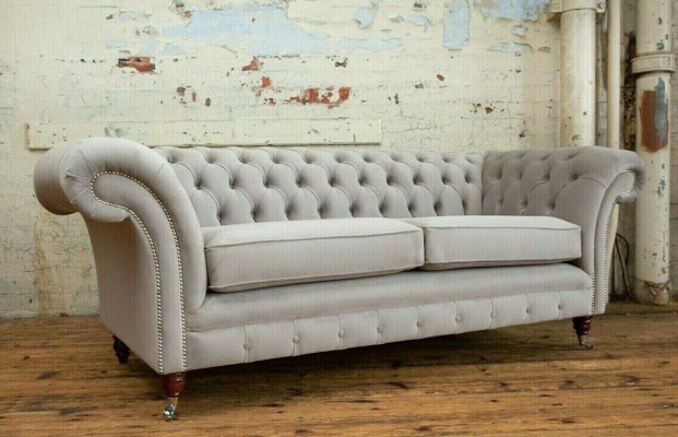 Chesterfield Canapé Sofa Polster 3 Sëtzer Canapéë Sëtz Garnitur Sofas Wäiss Nei