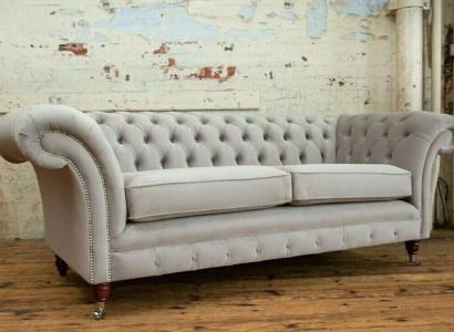 Chesterfield Canapé Sofa Polster 3 Sëtzer Canapéë Sëtz Garnitur Sofas Wäiss Nei