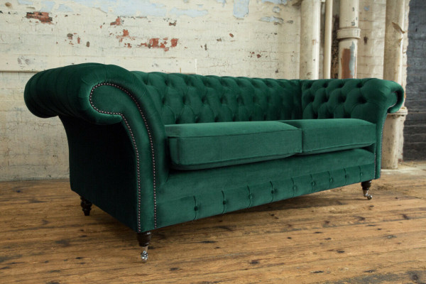 Chesterfield Couch 3 Sëtzer Polster Sëtz Textil Stoff Lieder Couchen Sofasen Sofa