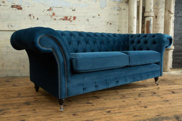 Chesterfield Couch 3 Sëtzer Polster Sëtz Textil Stoff Lieder Couchen Sofasen Sofa