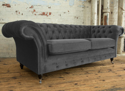 Chesterfield Couch 3 Sëtzer Polster Sëtz Textil Stoff Lieder Couchen Sofasen Sofa