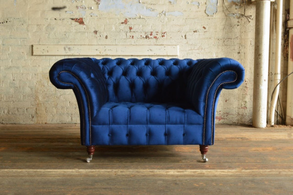 Sëtz Canapé Këssen Sofa Textil Chesterfield Canapéen 1,5-Sëtzer Een-Eenzel blauwe.