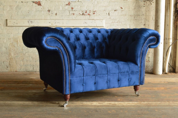 Sëtz Canapé Këssen Sofa Textil Chesterfield Canapéen 1,5-Sëtzer Een-Eenzel blauwe.