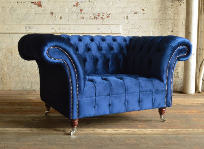 Sëtz Canapé Këssen Sofa Textil Chesterfield Canapéen 1,5-Sëtzer Een-Eenzel blauwe.