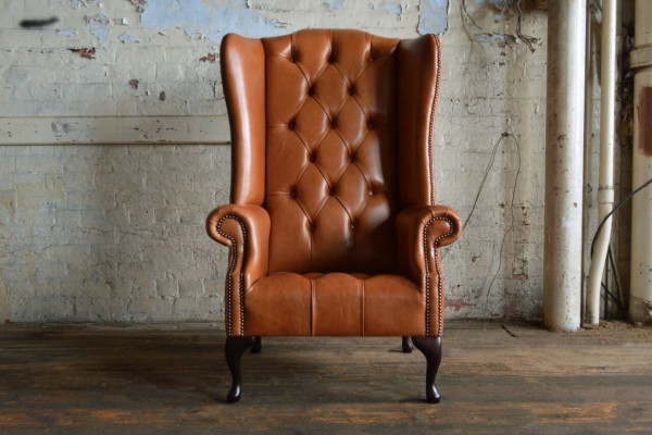 Chesterfield Fauteuil Ohrensessel Canapé Textilstoff Canapéë Polster Braun Lounge