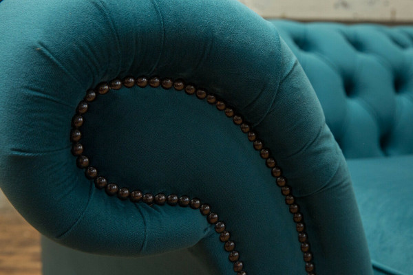 Chesterfield Sofa 3-Sëtzer Couch Polster Setz Textil Stoft Lieder Couchen Turkis