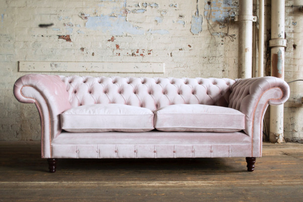 Chesterfield 3-Sëtzer Design Sofa Couch Polster Sofas Couchen Textil Dräisëtzer