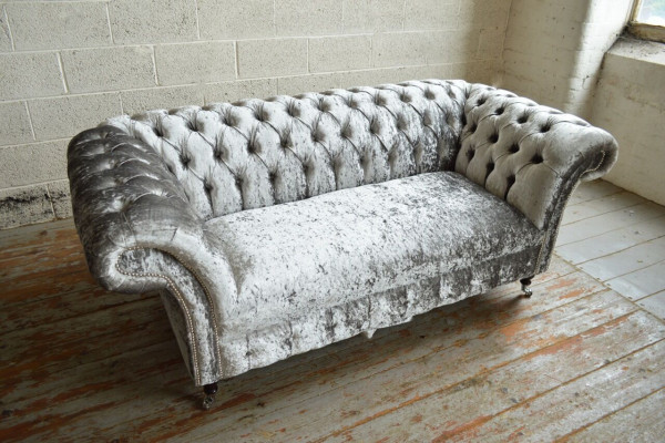 Chesterfield 2-Sëtzer Canapé Gepolstert Sofa Designer Couchen Sëtz Samt Textil Nei