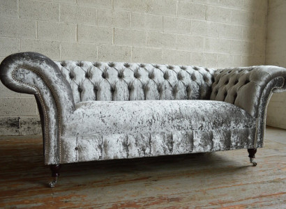 Chesterfield 2-Sëtzer Canapé Gepolstert Sofa Designer Couchen Sëtz Samt Textil Nei
