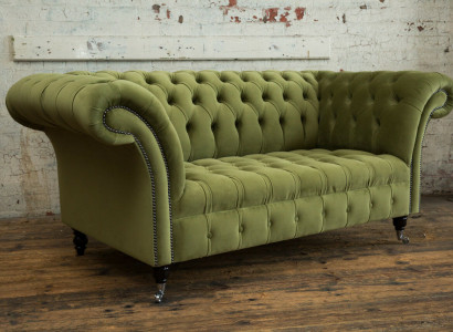 Chesterfield Canapé 2 Sëtzer Gepolstert Sëtz Téxtilstoff Lieder Canapéen Sofae Sofa