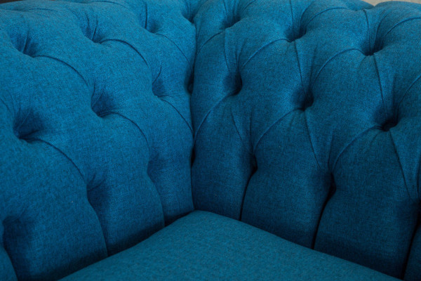 Blo Sofa Couch Polster Chesterfield Sëtzmooss Textil Stoff Lieder Couchen Nei