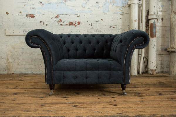 Schwaarz Canapé Couch Polster Chesterfield Sitzmëbel Textil Stoff Lieder Canapéen Nei