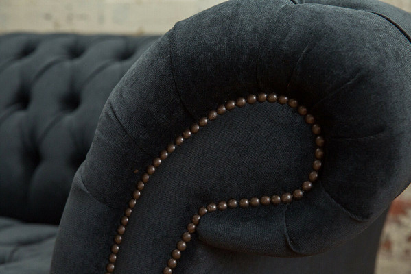 Schwaarz Canapé Couch Polster Chesterfield Sitzmëbel Textil Stoff Lieder Canapéen Nei