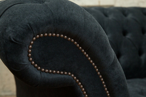 Schwaarz Canapé Couch Polster Chesterfield Sitzmëbel Textil Stoff Lieder Canapéen Nei