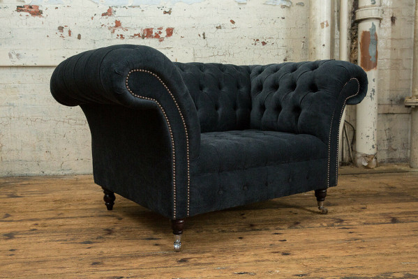 Schwaarz Canapé Couch Polster Chesterfield Sitzmëbel Textil Stoff Lieder Canapéen Nei