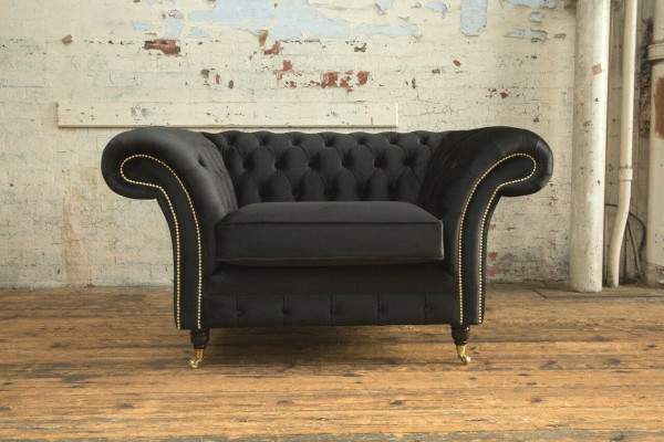 Chesterfield Design Stoff Couch Fauteuil 1,5 Sëtzer Polster Sofas Lounge Neie Club