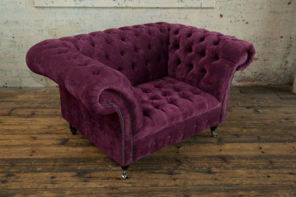 Sëtz Couch Polster Sofa Textil Chesterfield Couchen 1,5 Sëtzer Bordaux England