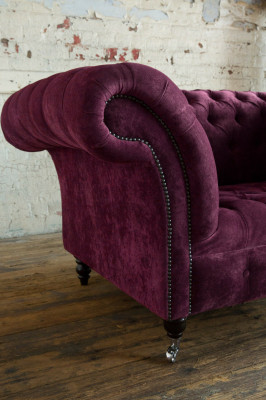 Sëtz Couch Polster Sofa Textil Chesterfield Couchen 1,5 Sëtzer Bordaux England