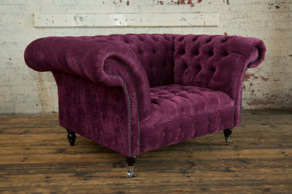 Sëtz Couch Polster Sofa Textil Chesterfield Couchen 1,5 Sëtzer Bordaux England