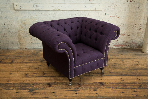 Sessell 1 Sëtz Chesterfield Samt Polster Sofas Design Luxus Couch Sofa Lila Nei