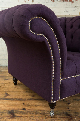 Sessell 1 Sëtz Chesterfield Samt Polster Sofas Design Luxus Couch Sofa Lila Nei