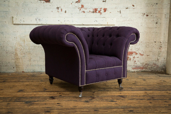 Sessell 1 Sëtz Chesterfield Samt Polster Sofas Design Luxus Couch Sofa Lila Nei